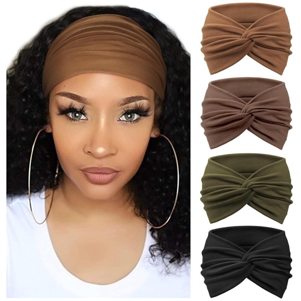 4 Pack Turban Headbands for Women Wide Vintage Head Wraps Knotted Cute Hair Band